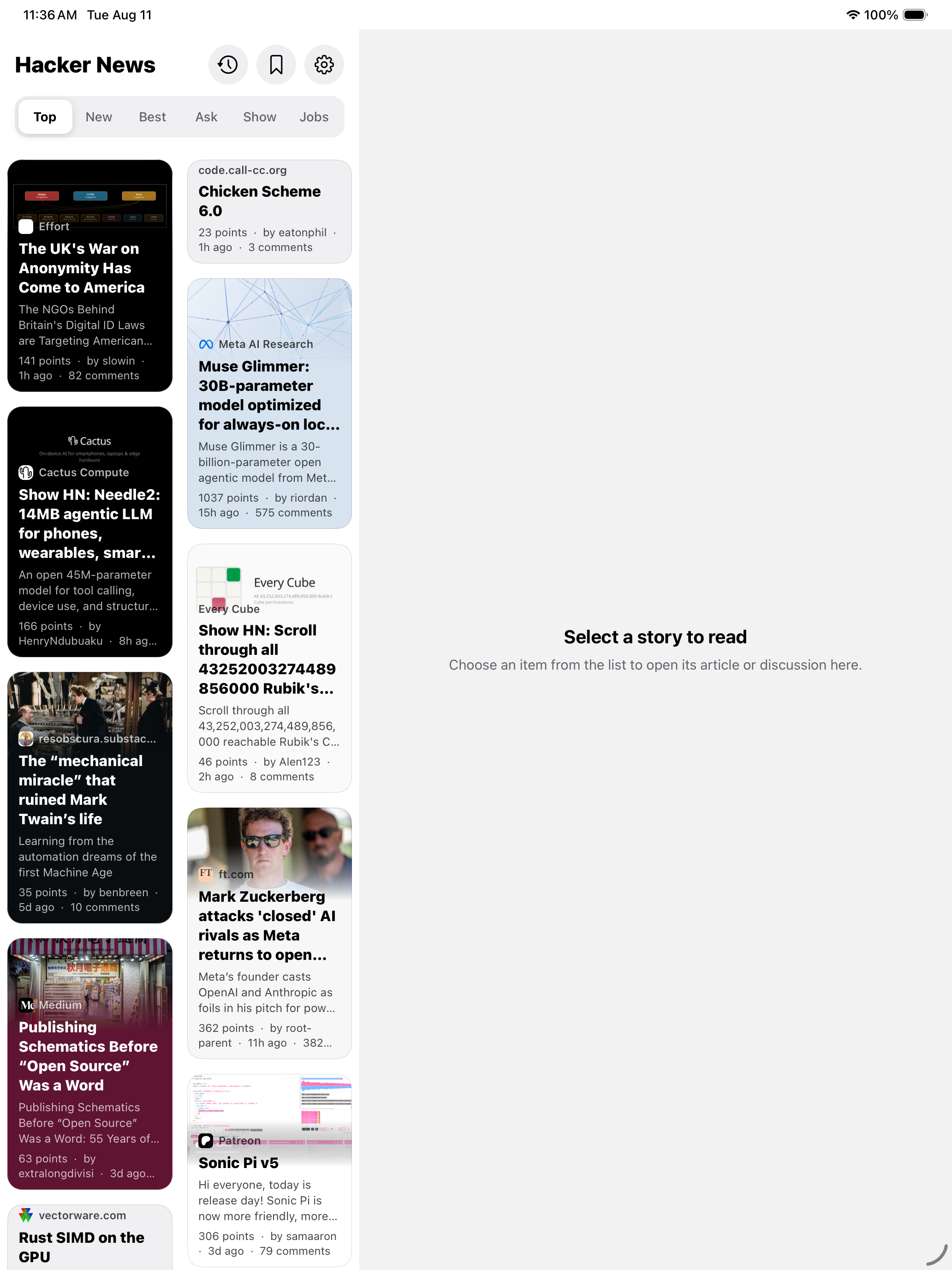 Hacker News Signal iPad Top feed