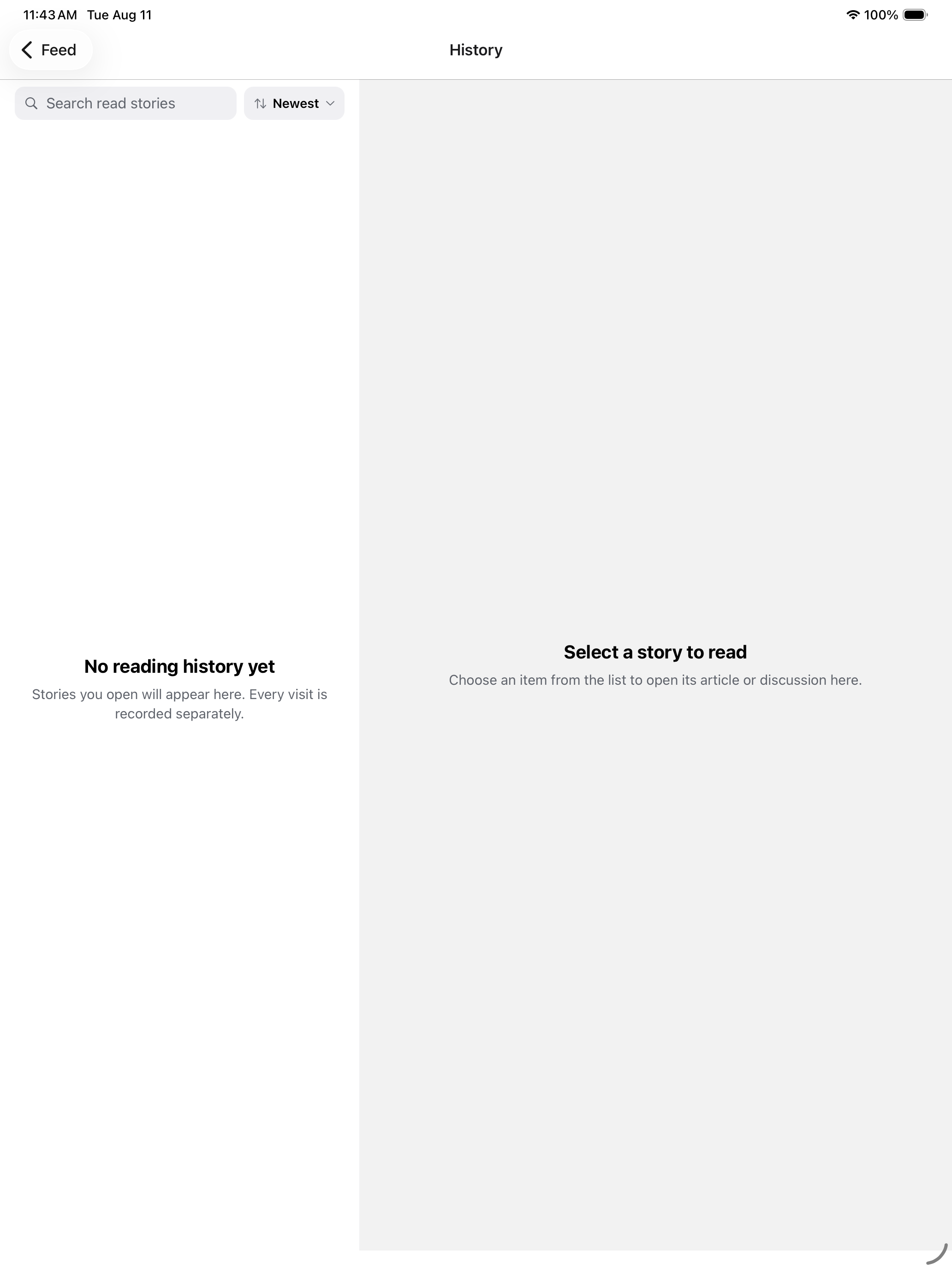 Hacker News Signal iPad reading history
