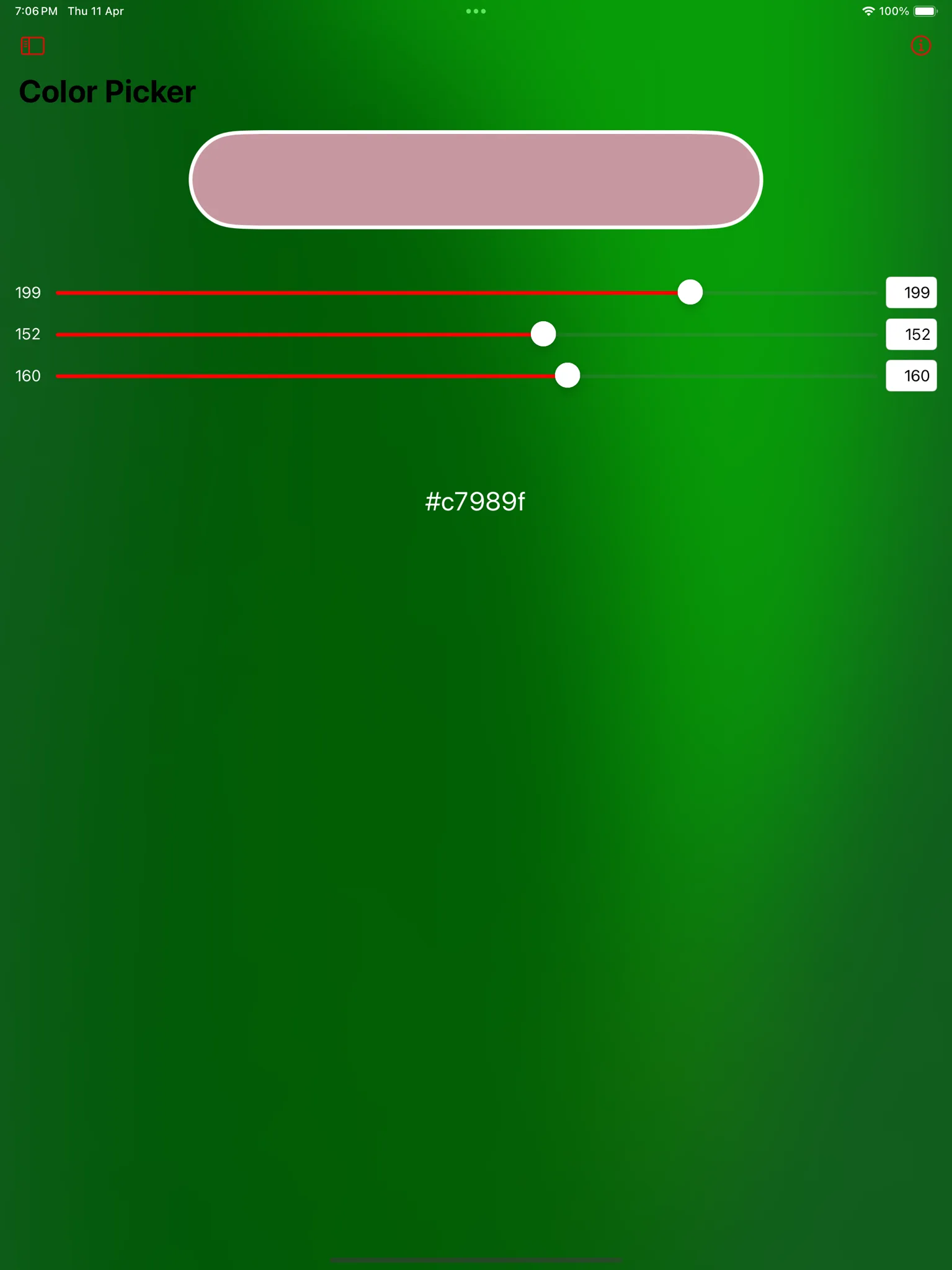 Toolinator color picker on iPad